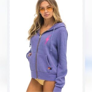 Aviator Nation Bolt 2 Full Zip Hoodie Lavender Neon Pink M